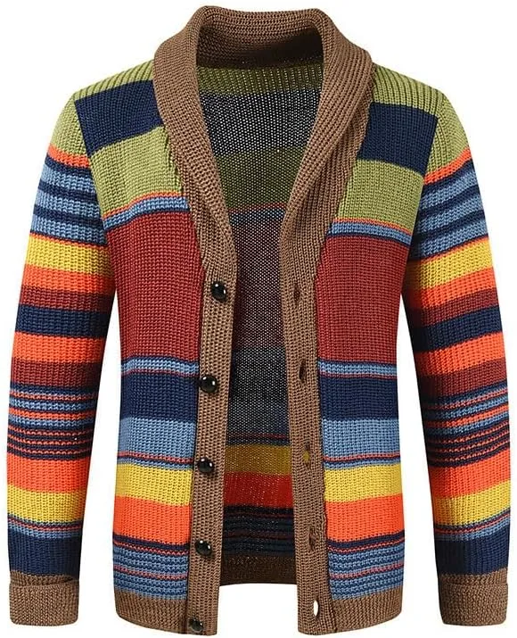 

Мужской кардиган с цветными блоками, шаль-воротником, slim fit, легкий, на пуговицах, теплый, кабельная вязка evzosrz