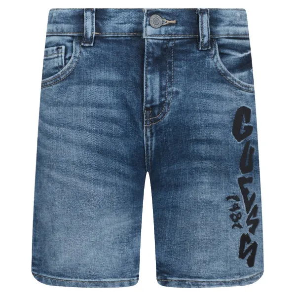 

Джинсовые шорты прямого кроя с граффити Guess, синий