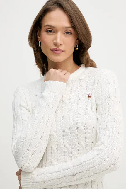 Свитер с рельефным узором Crew Neck Cable U.S. Polo Assn., бежевый — фото 4