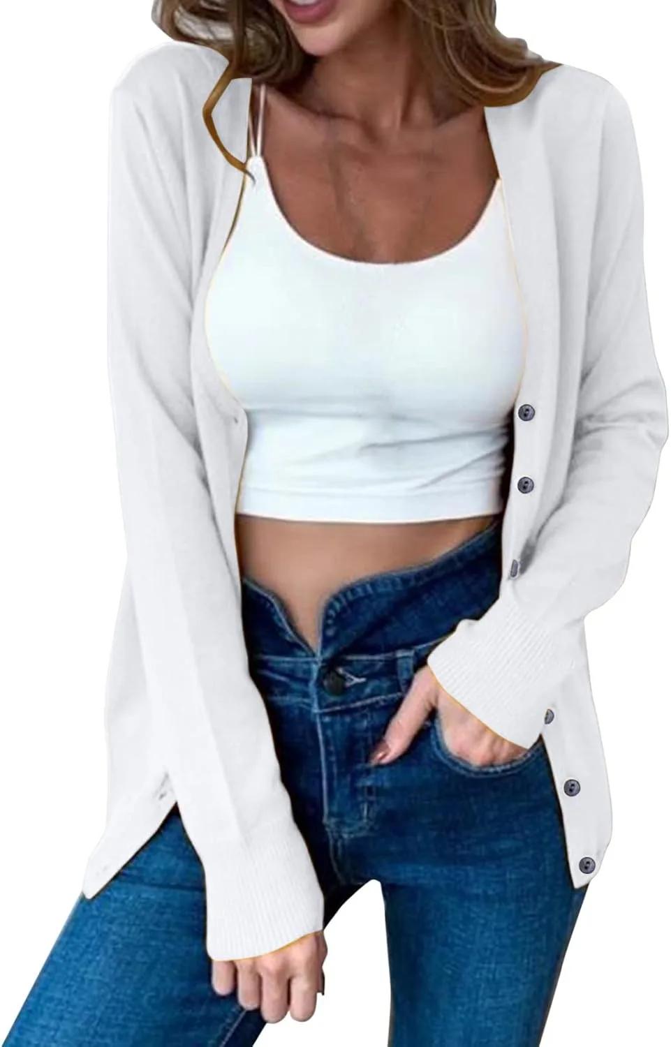 

Женский кардиган ZYXTIM с открытой передней частью, кабельной вязкой и длинными рукавами