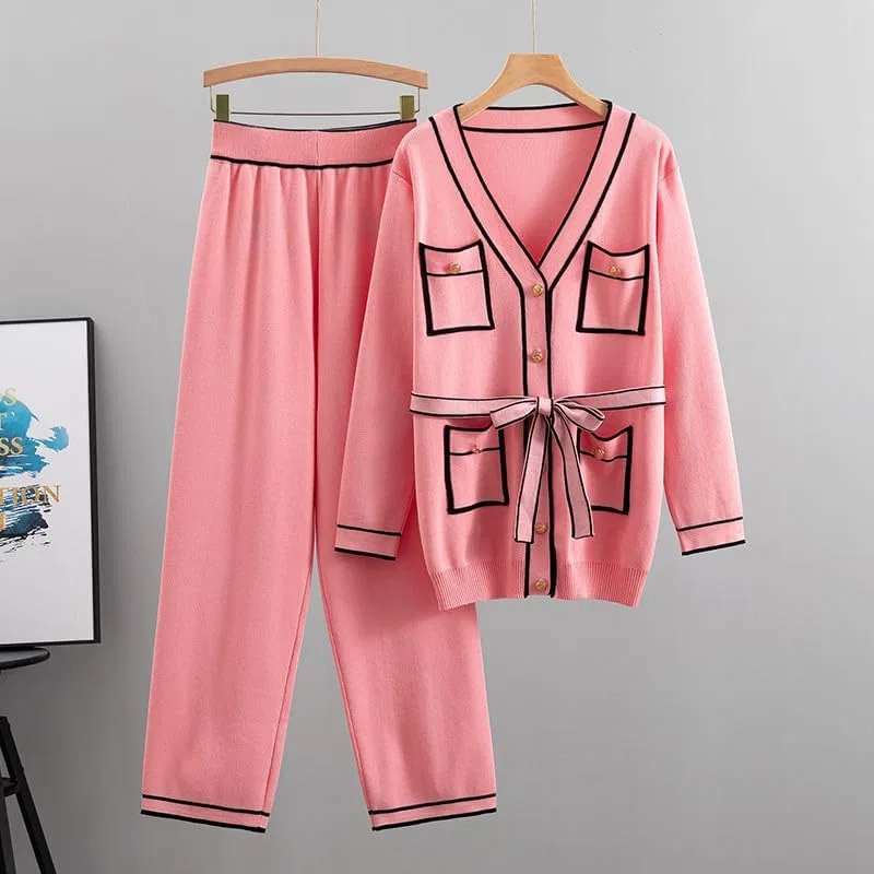 Женский спортивный костюм оверсайз свитер и широкие брюки, Pink