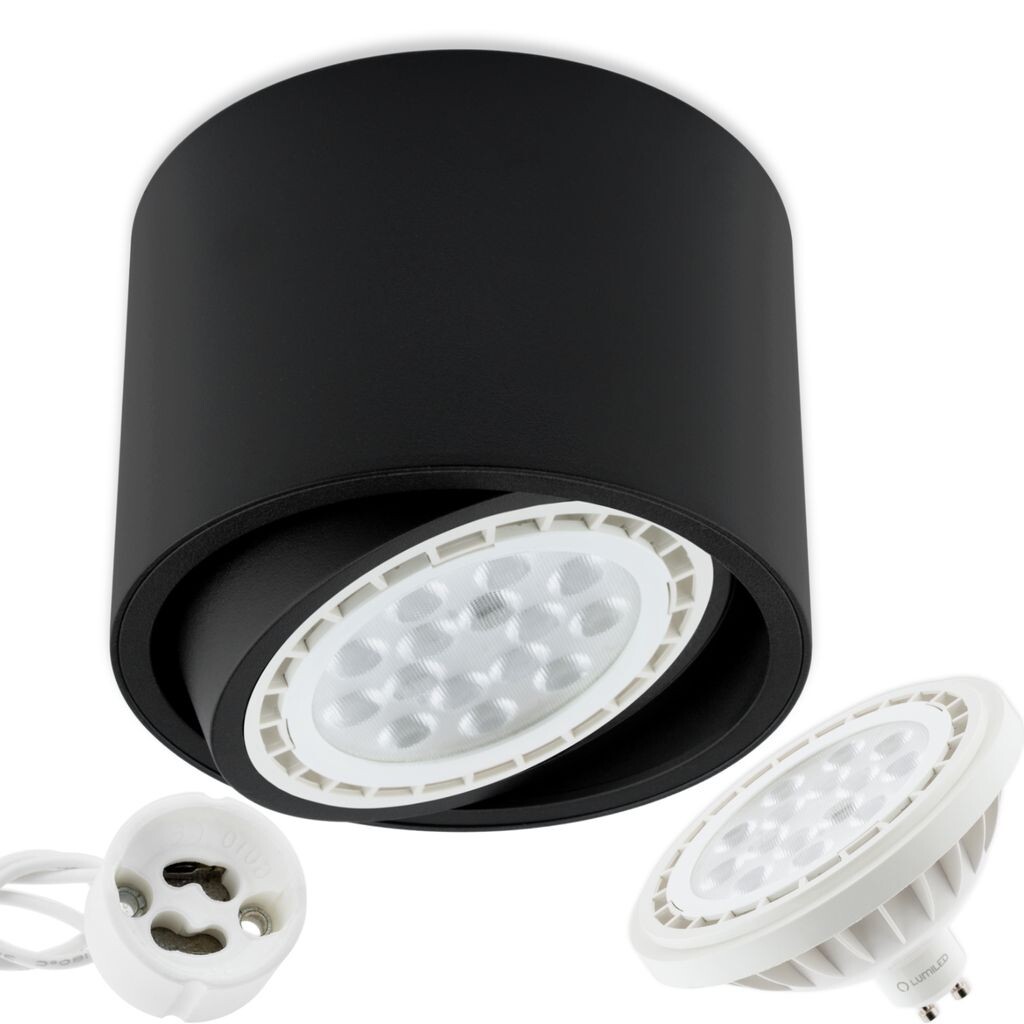 

LUMILED накладной спот LED накладной потолочный спот потолочный светильник спот круглый черный + светодиодная лампа ES111 GU10 15W теплый белый 3000K 230V 38°