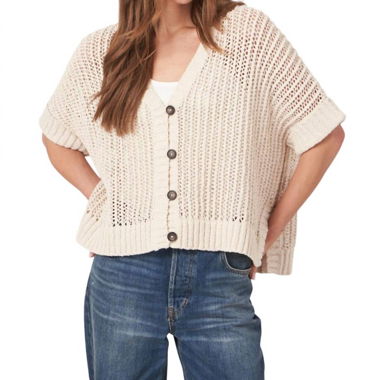 

Кардиган свободного кроя цвета слоновой кости REPEAT cashmere