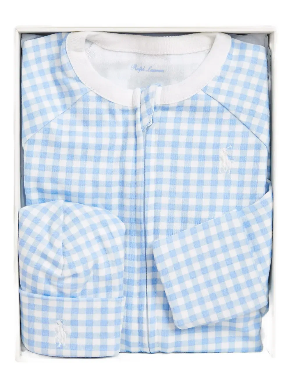 Комплект детского комбинезона с клетчатым принтом Polo Ralph Lauren Kids, синий — фото 4
