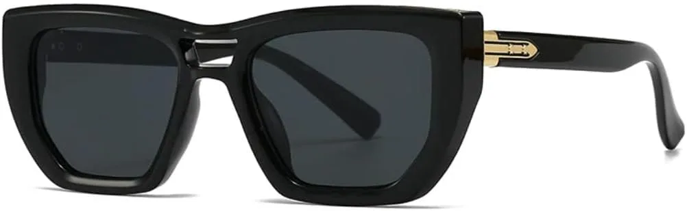 

Популярные солнцезащитные очки «кошачий глаз» для женщин и мужчин, в стиле ретро с заклепками, градиентной защитой от УФ-излучения UV400 TVTBBVV, Black Golden Gray