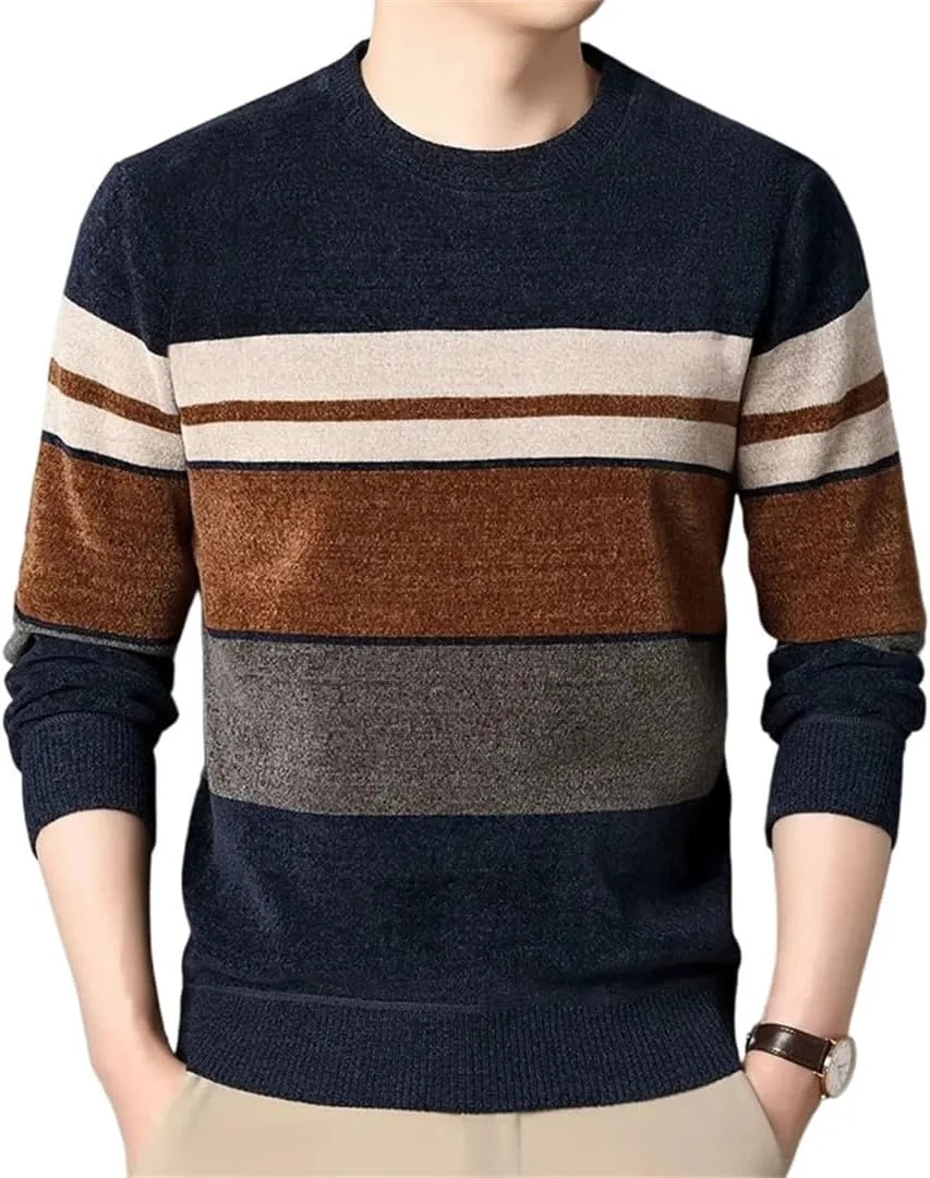 

Мужской свитер из канекорона в полоску, мягкий и теплый