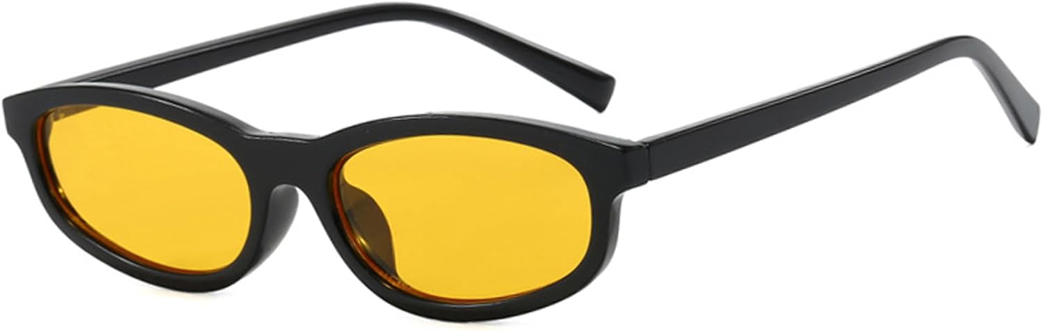 

Солнцезащитные очки Onrtry узкой прямоугольной формы для женщин и мужчин, винтажные солнцезащитные очки в маленькой квадратной оправе в стиле 90-х, «кошачий глаз», A06 Black Frame/Yellow Lens