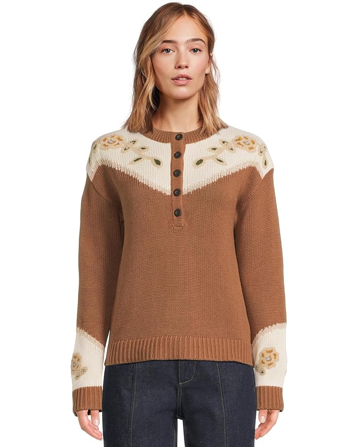 

Женский свитер Pendleton Western Floral Henley, Spice Brown
