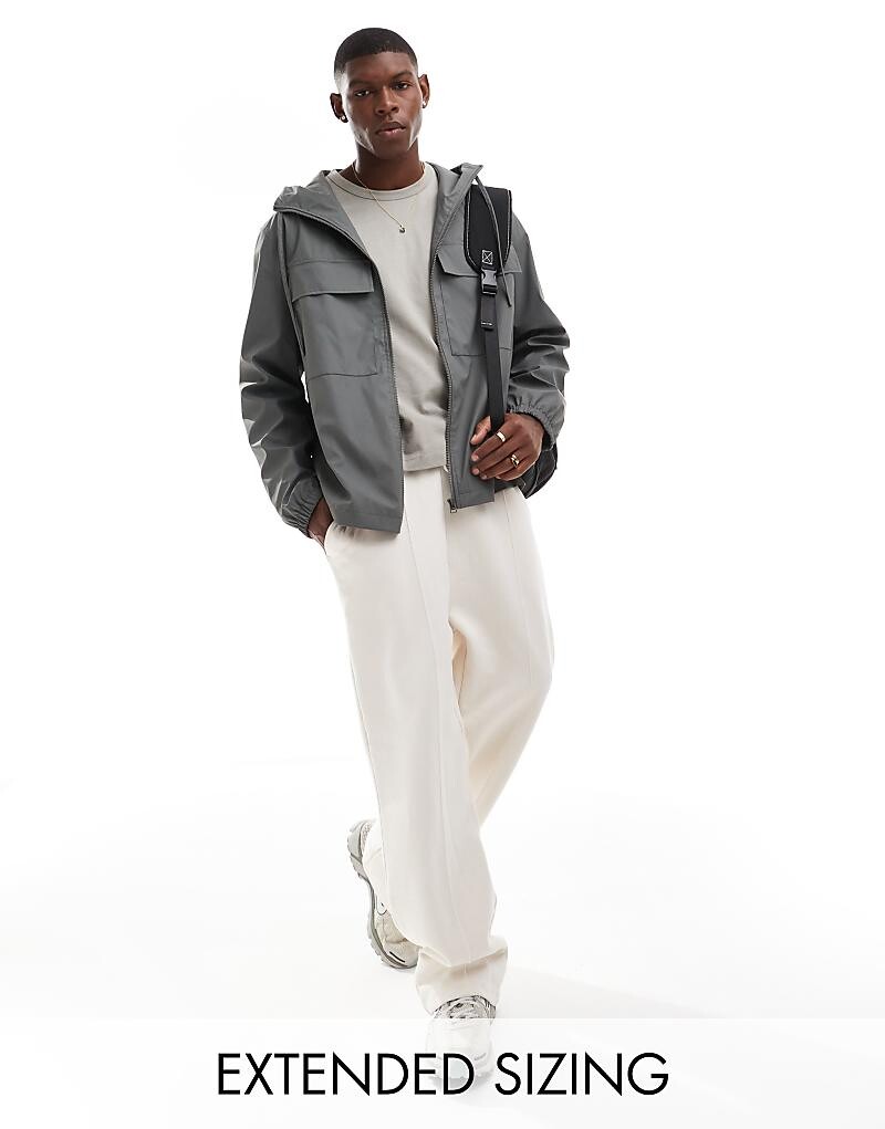 

ASOS DESIGN – прорезиненная графитовая куртка-дождевик с нагрудными карманами