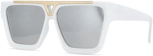 

Солнцезащитные очки большого размера 2026 квадратной формы для мужчин и женщин, декоративная винтажная оправа, защита от ультрафиолета UV400 MTZJH, White Silver