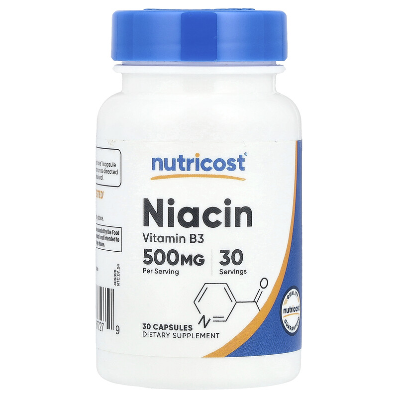 

Nutricost, Ниацин, 500 мг, 30 капсул