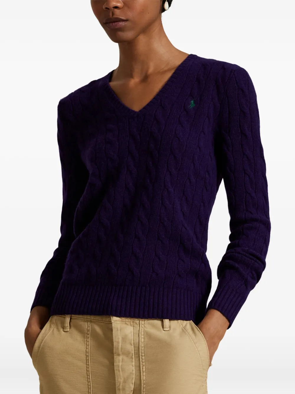Свитер фактурной вязки с V-образным вырезом POLO RALPH LAUREN, синий — фото 3