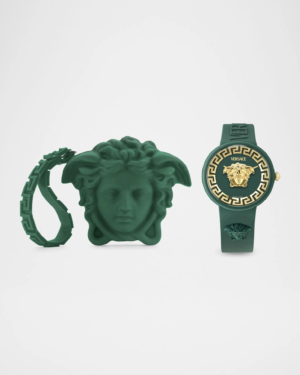 

Мужские зеленые силиконовые часы Medusa Pop с чехлом, 39 мм Versace, зеленый
