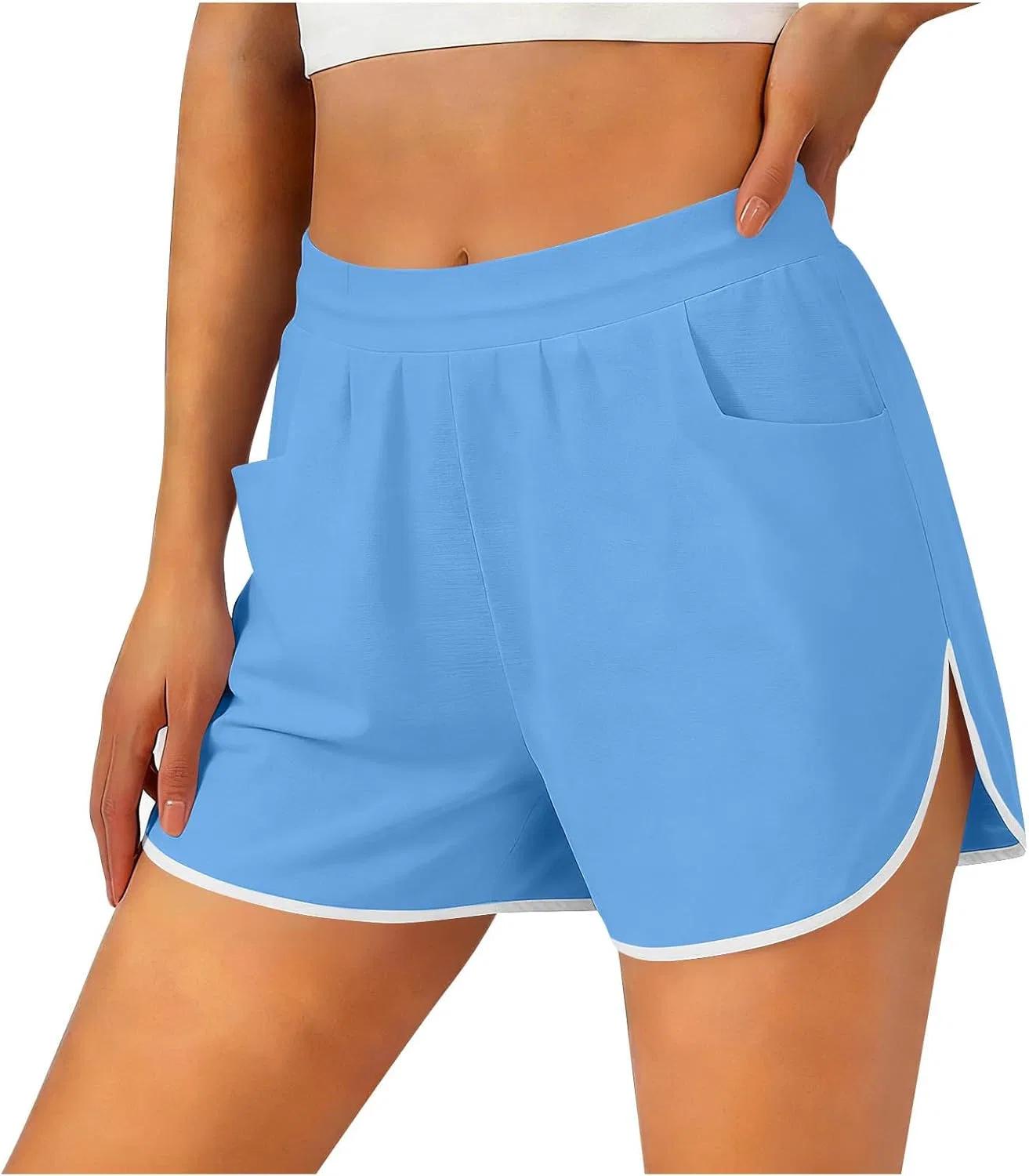 Шорты спортивные высокие с боковыми карманами, Light Blue