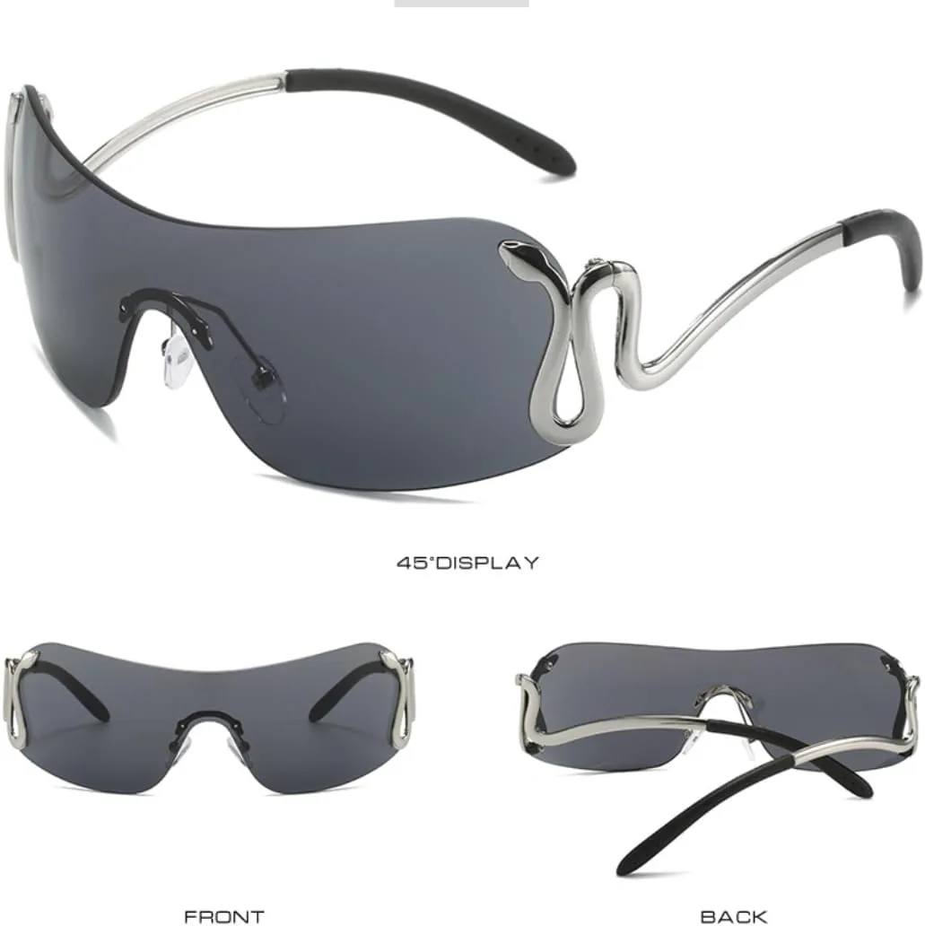 

Модные цельные женские солнцезащитные очки, стильные большие очки для активного отдыха, мужские панк-очки с защитой от УФ-излучения UV400 VVTWSSW, Black Gray