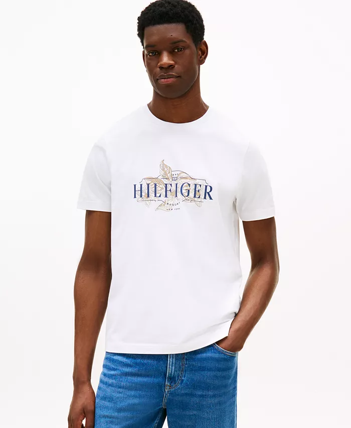 

Мужская футболка с тропическим цветочным принтом Logo Tommy Hilfiger, белый