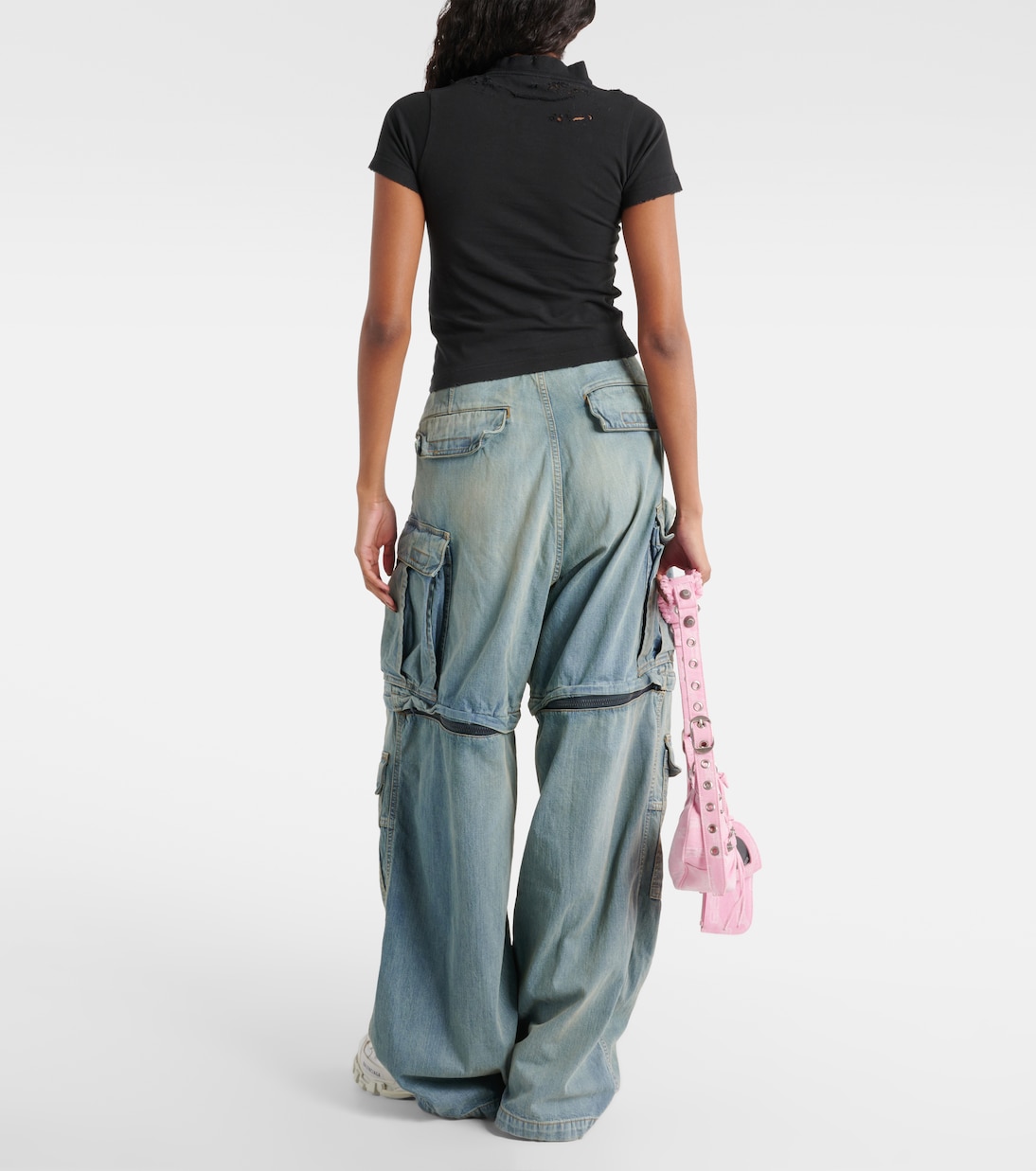 Готическая футболка из усаженного хлопкового материала Balenciaga, Faded Black/White — фото 3