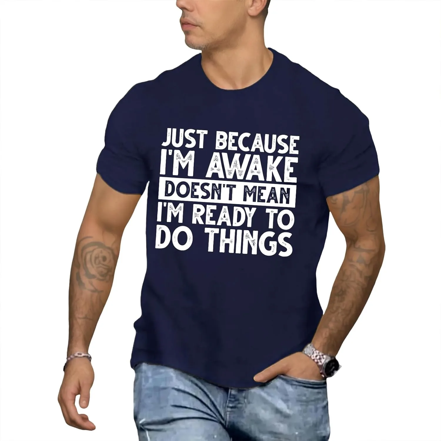 Футболка мужская Casual с принтом "Just Because I'm Awake"
