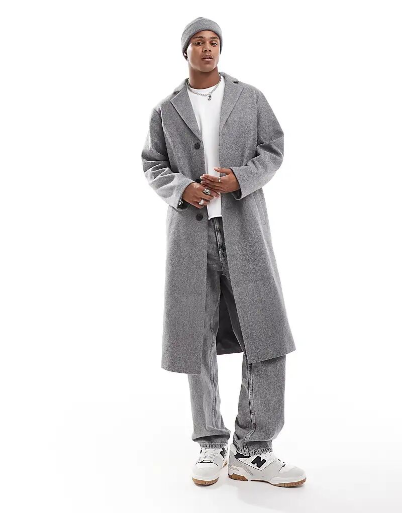 

Пальто прямого кроя из шерсти серого цвета ASOS DESIGN