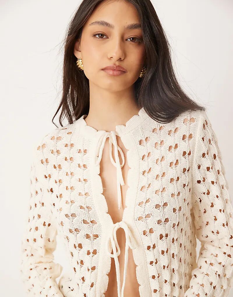 

Кардиган ASOS DESIGN с завязками спереди и расклешенными рукавами цвета экрю