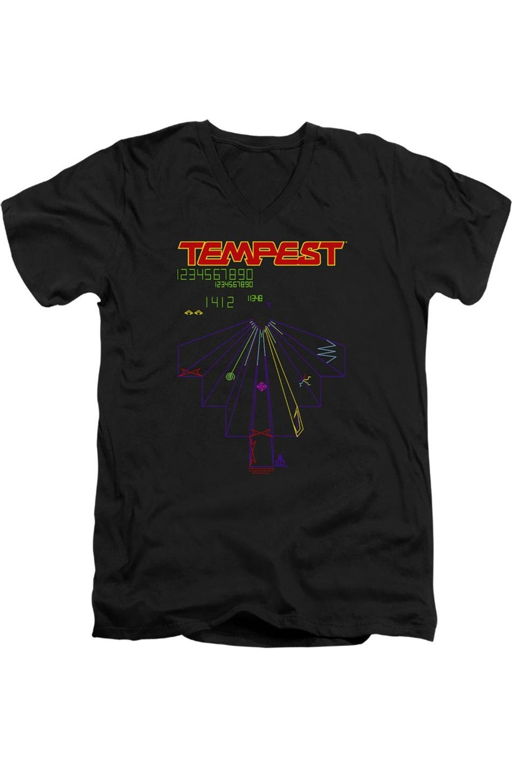 

Футболка Atari Tempest Screen с коротким рукавом и V-образным вырезом для взрослых из хлопка премиум-класса Gildan, черный