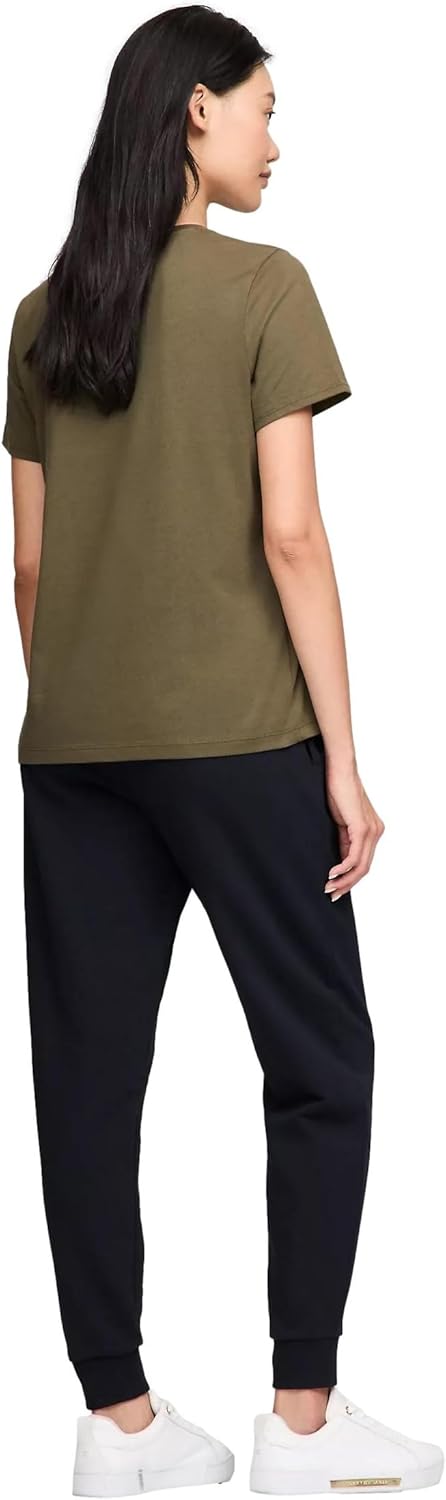 Женская футболка с полосатым логотипом Tommy Hilfiger, Embroidered-Flag Army Green. — фото 4