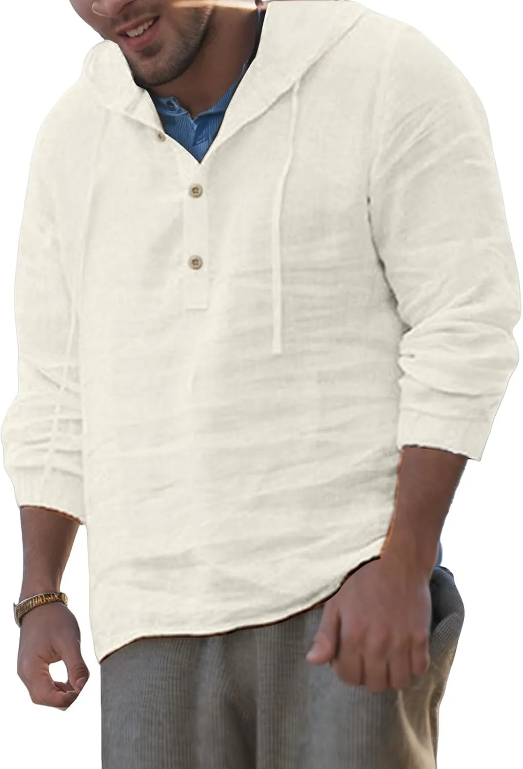 

Мужская хлопковая льняная толстовка с капюшоном и четвертной застежкой LGHLMCL