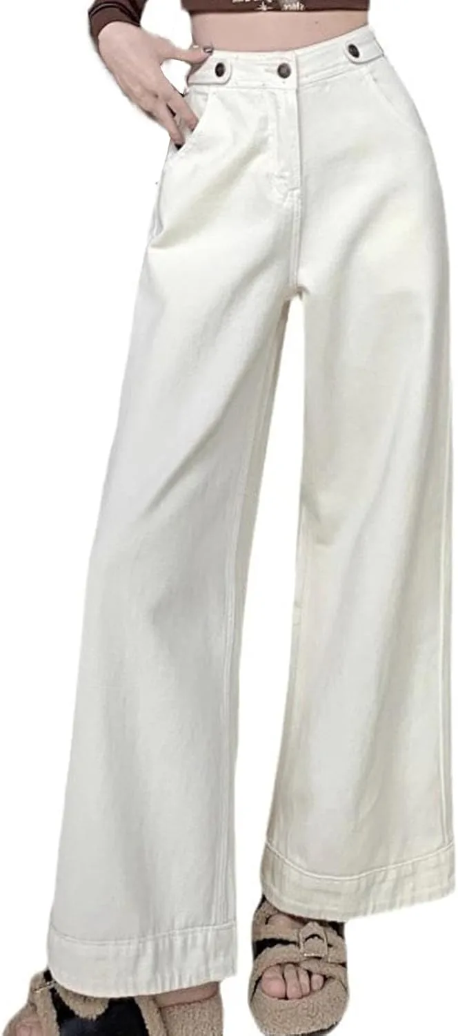 Женские джинсы Trendy Fall 2024 Retro White Wide Leg, свободный крой, высокая посадка