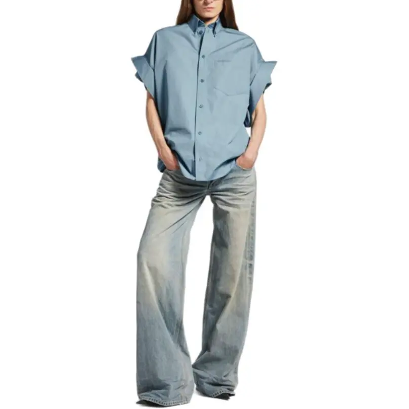 Рубашка Balenciaga Tucked Sleeve, серо-синий — фото 3