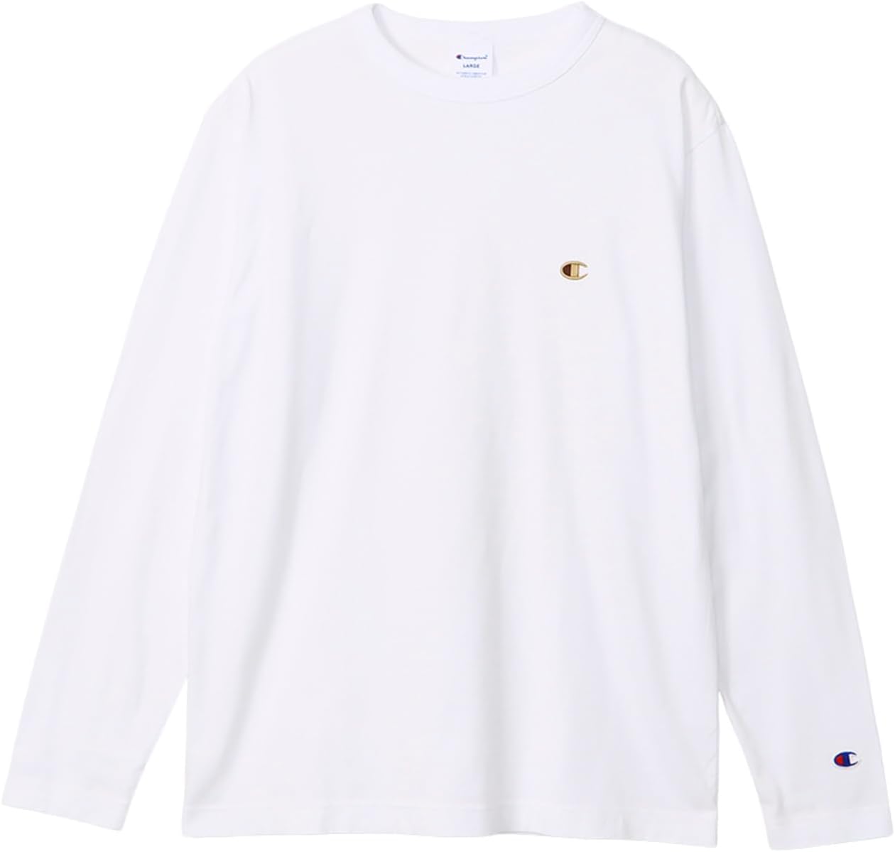 

Мужская футболка с длинным рукавом Champion, круглый вырез, 100% хлопок, вышитый логотип, базовая модель, C8-X408, белый/бежевый