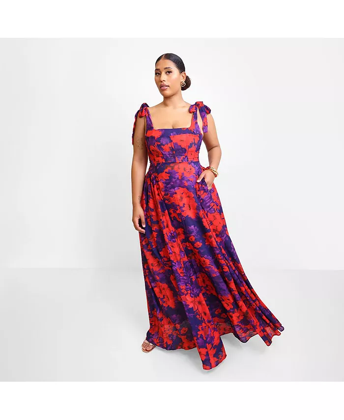 

Женское платье-макси с цветочным принтом и завязками на бретелях Adelina Rebdolls, красный