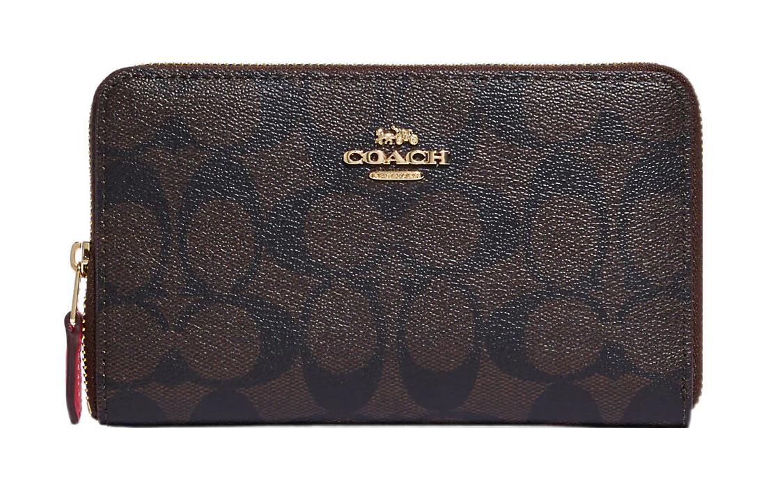 

Кошелек Id Zip Wallet Coated Canvas Clutch Card Holder среднего размера для женщин коричневый COACH