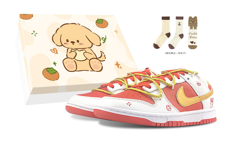 

Кроссовки Nike Dunk Skateboarding Shoes Women's Low-top White/red/gold, красный