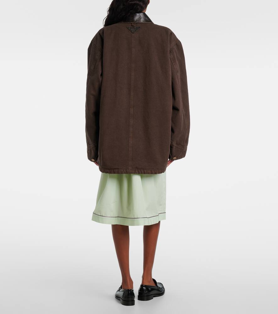 Куртка полевая из хлопкового полотна с кожаными деталями Prada, Brown — фото 3
