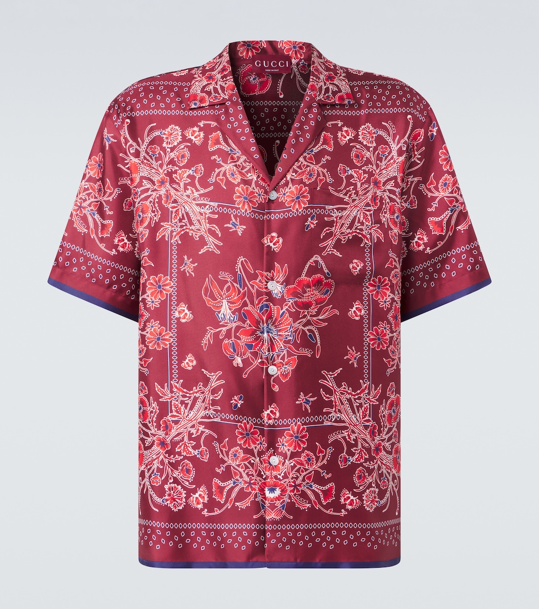 

Шелковая рубашка для боулинга с принтом Gucci, Ancora Red/Red/Mc