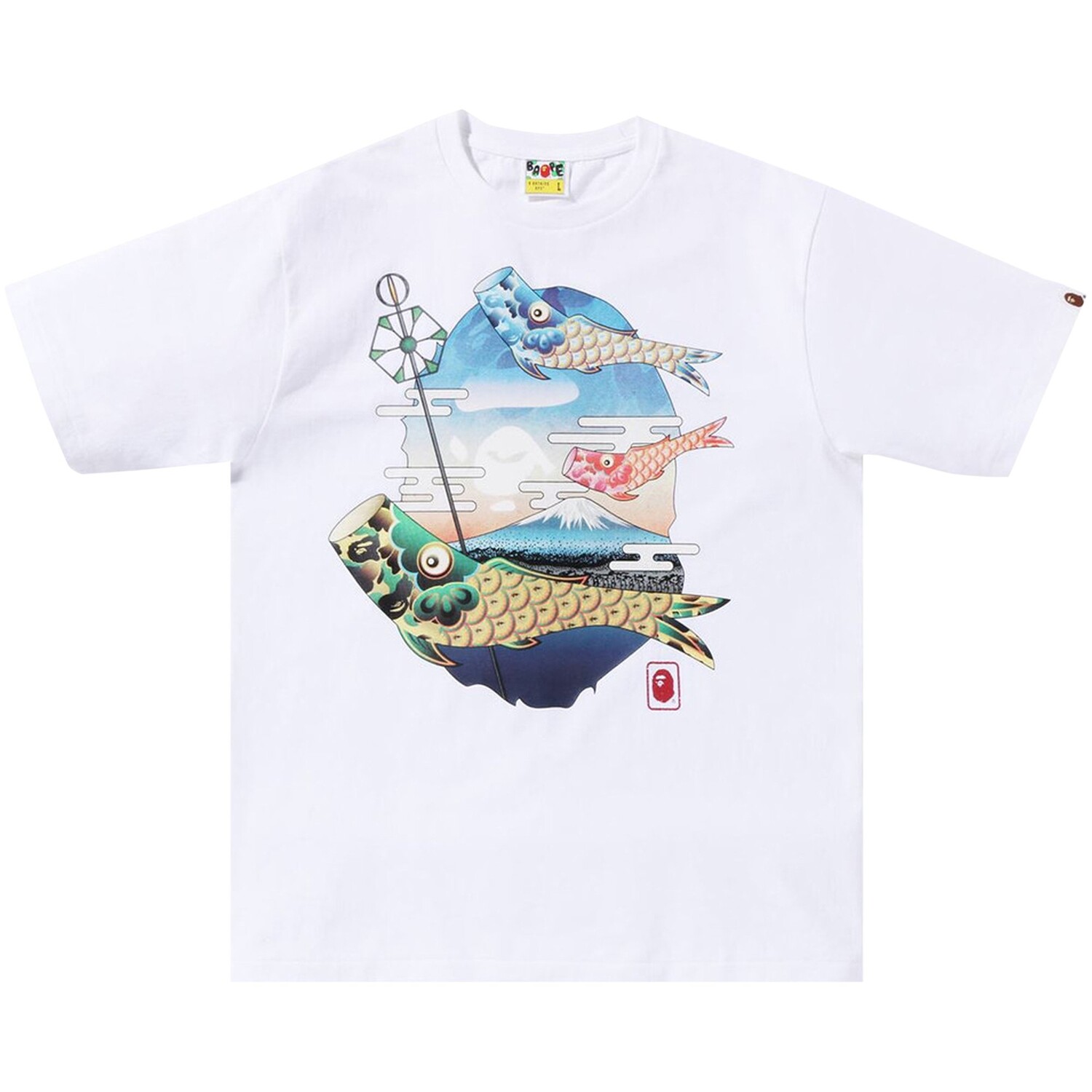 

BAPE Футболка Koinobori Carp Flags Ape Head, белая, Белый, BAPE Футболка Koinobori Carp Flags Ape Head, белая
