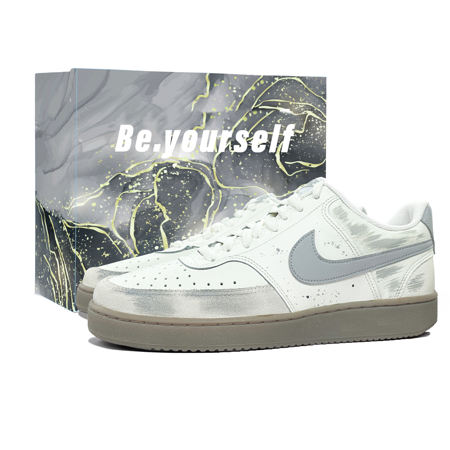 

Nike Court Vision 1 Romantic Gentleman Balance Abrasion Resistant Low top Skateboard Shoes мужские серые