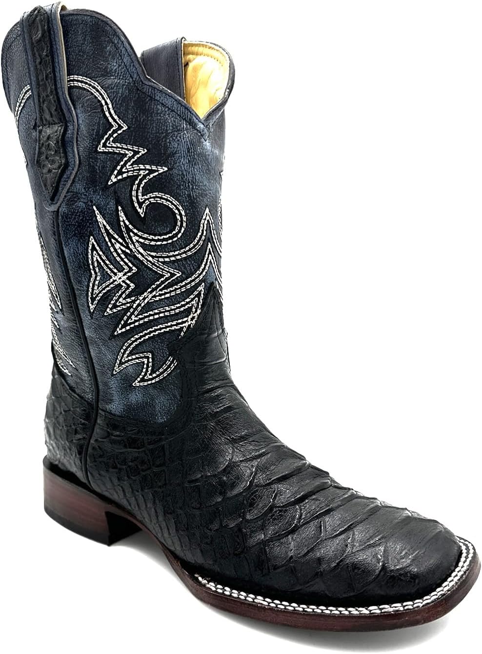 

Мужские кожаные ковбойские ботинки Western Shops с экзотическим питоновым рисунком и квадратным носком The Western Shops, черный