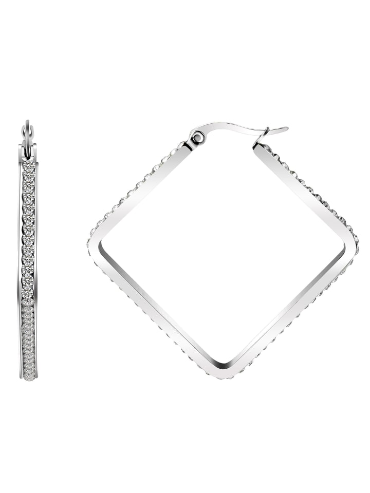 

Adeliás Женские серьги - Серьги-кольца из нержавеющей стали со стразами серебристого цвета