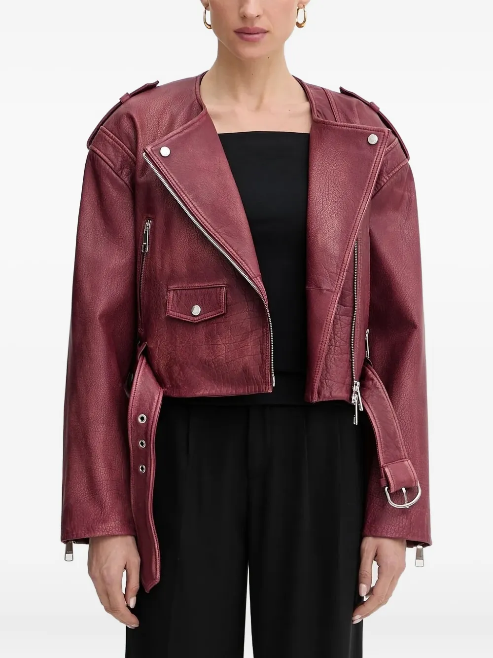 

Байкерская куртка с поясом Boss, красный