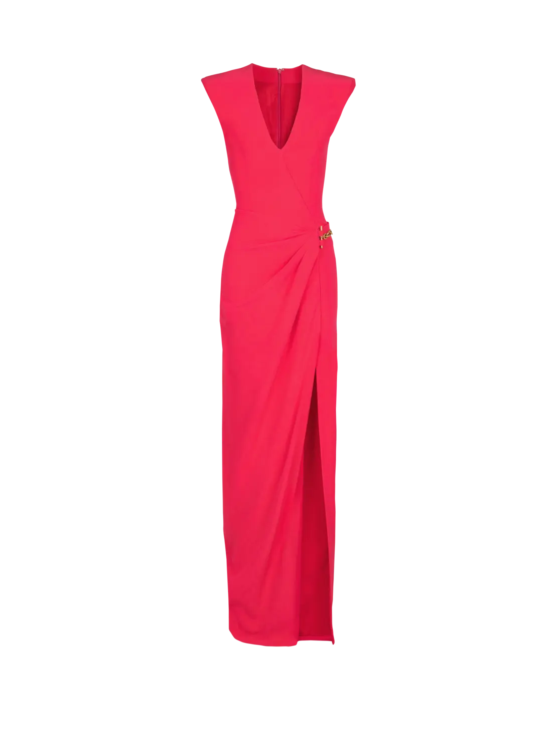 

Длинное платье из крепа с отделкой украшениями Balmain, розовый