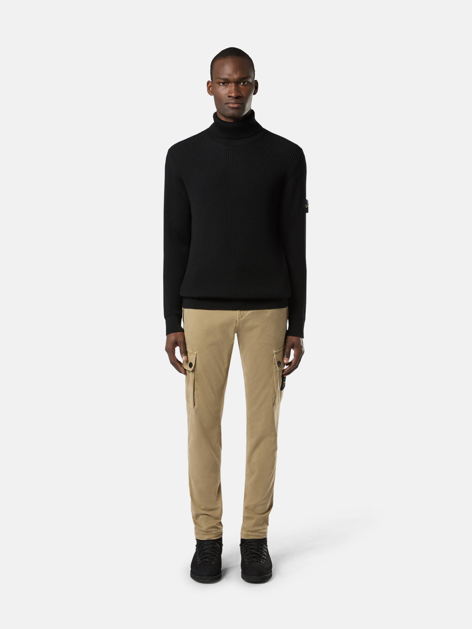 Водолазка с отделкой в мелкий рубчик Stone Island 5100052 FULL RIB RWS WOOL, черный — фото 2