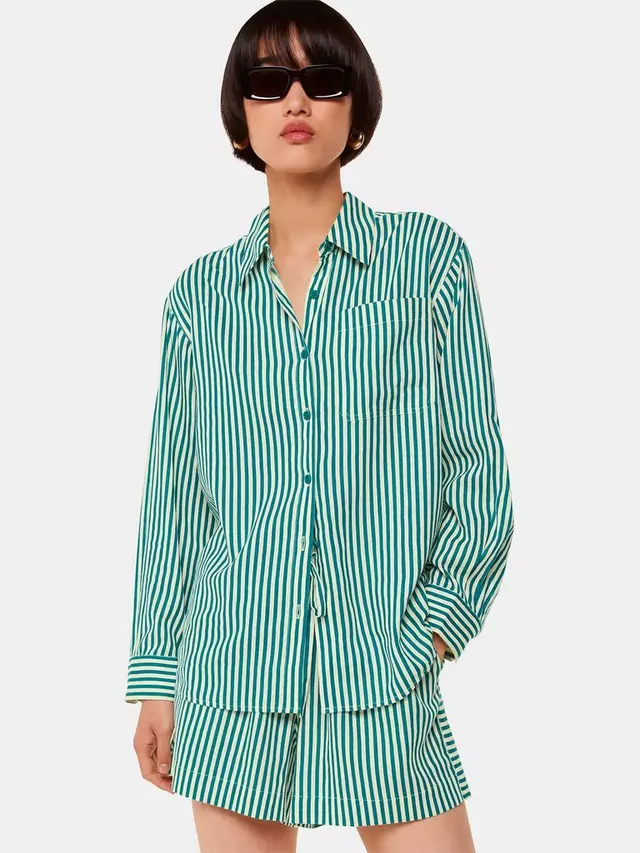

Рубашка Whistles Seaside Stripe Linen Blend, цвет green/multi