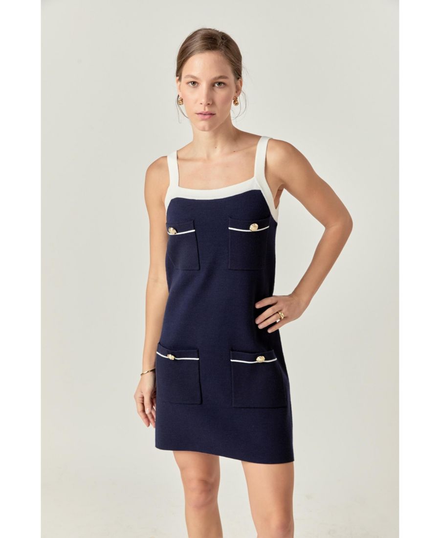 

Женское вязаное мини-платье с карманами English Factory, Navy/white