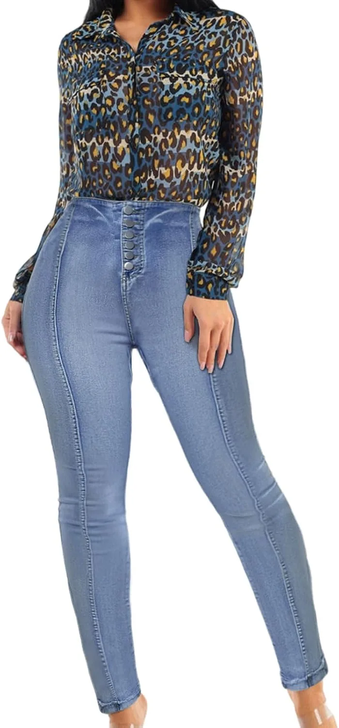 

Женские джинсы high waisted с эластичной тканью и 6 пуговицами QERINTE