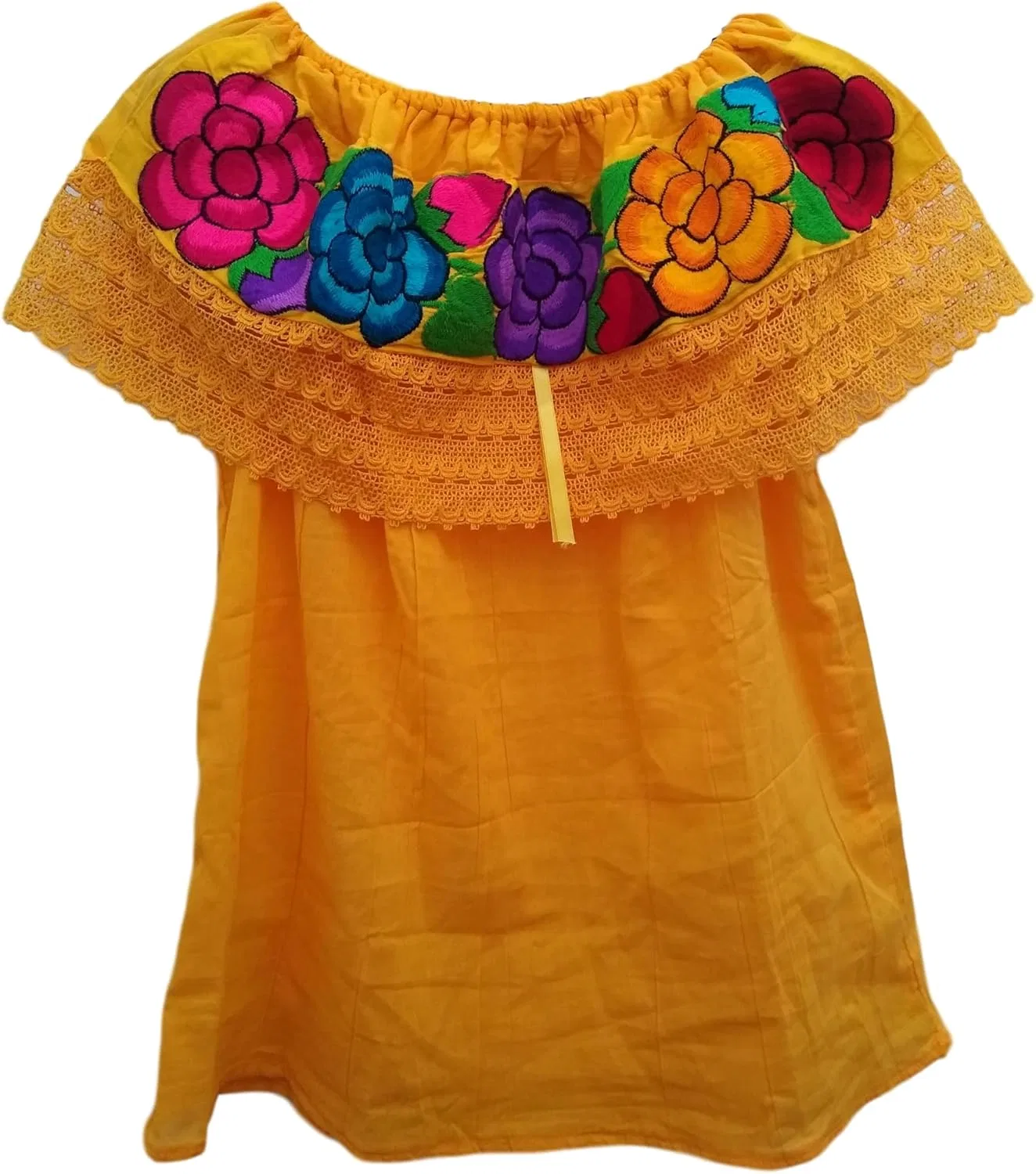 Блуза с вышивкой, традиционная мексиканская, Peasant Top, желтый