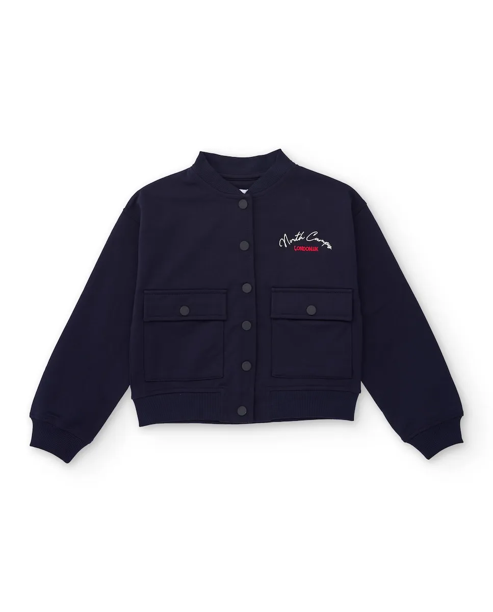 

Синяя флисовая куртка для девочки с вышивкой спереди Tuc tuc, темно-синий