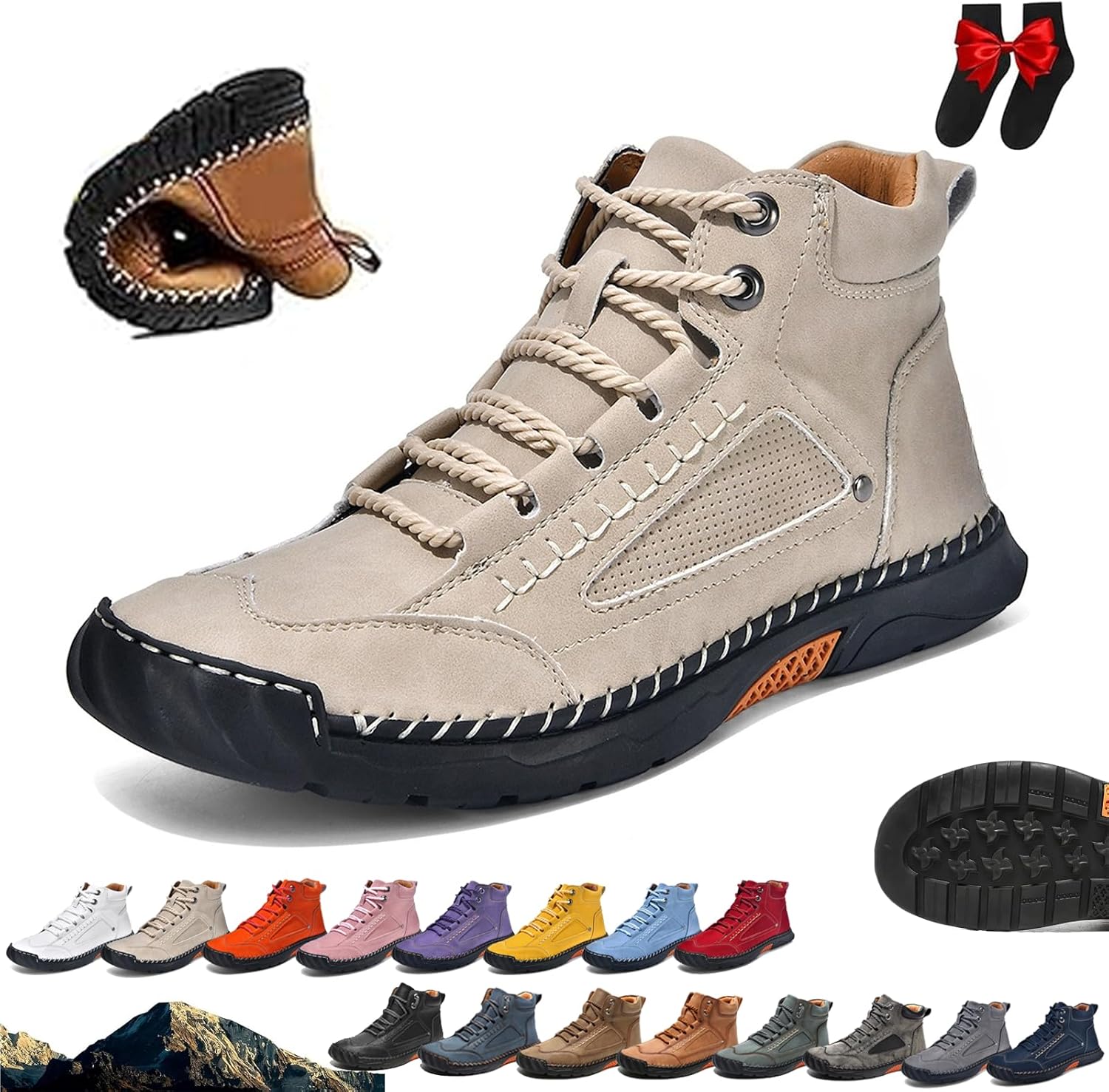 

Мужские ортопедические кожаные ботинки без шнурков Ghtrhsb, бежевый