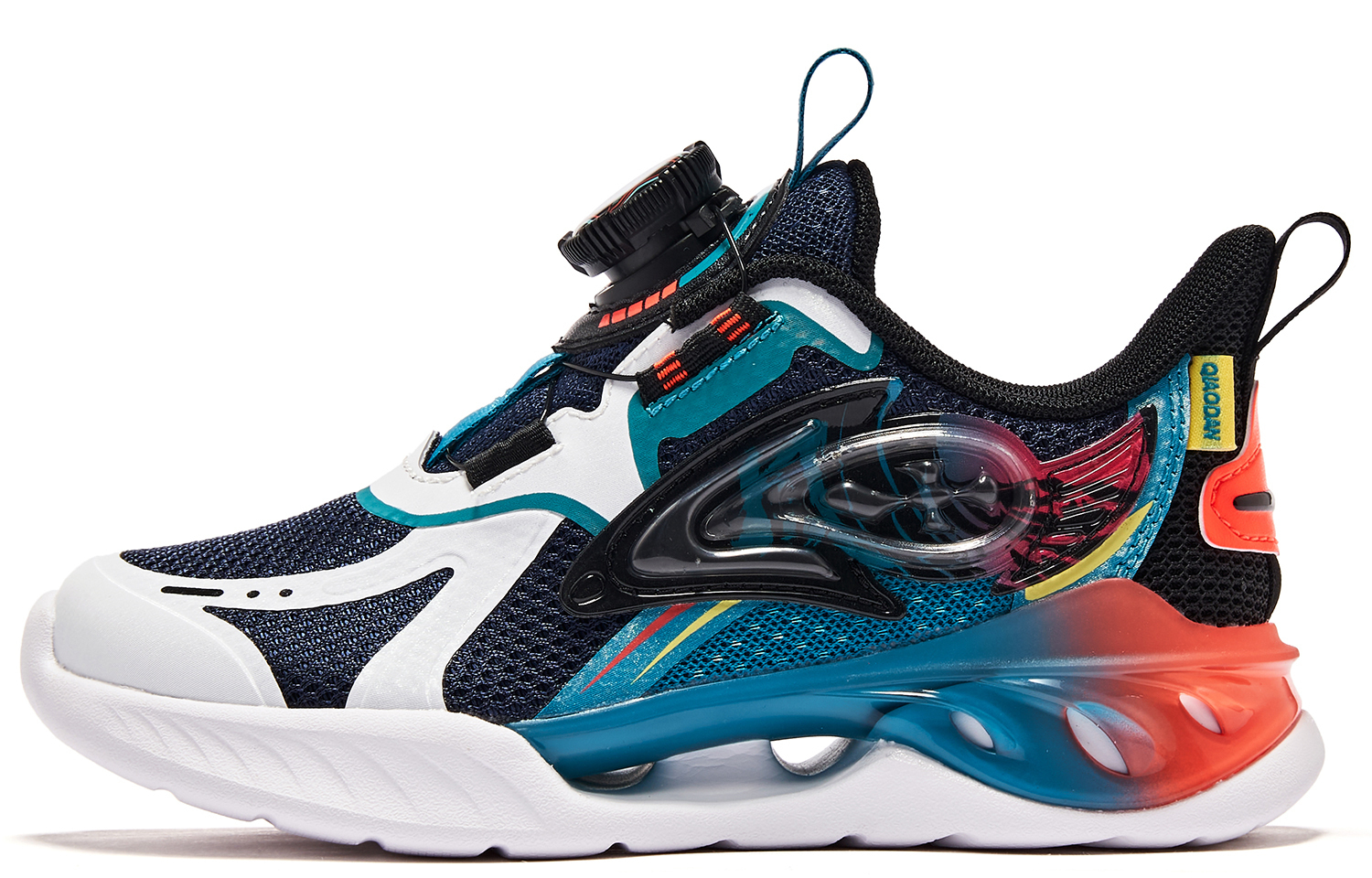 

Скользоустойчивые амортизирующие низкие детские кроссовки для бега сине-оранжевые QIAODAN для детей 3-7 лет