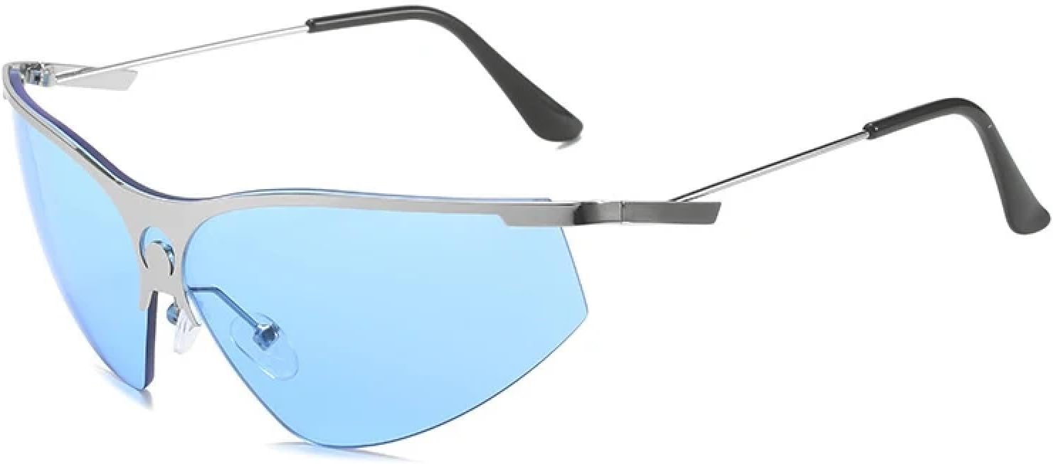 

Модные панк-солнцезащитные очки для спорта, мужские и женские, роскошные, в полуободковой оправе, «кошачий глаз», мужские, для активного отдыха, велоспорта, защита от УФ-излучения UV400 TKKTLLT, Silver Blue